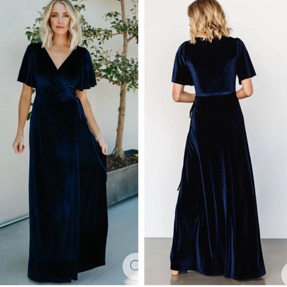 Baltic Born Navy Velvet Maxi Dress Medium Wedding Party Holiday Formal
